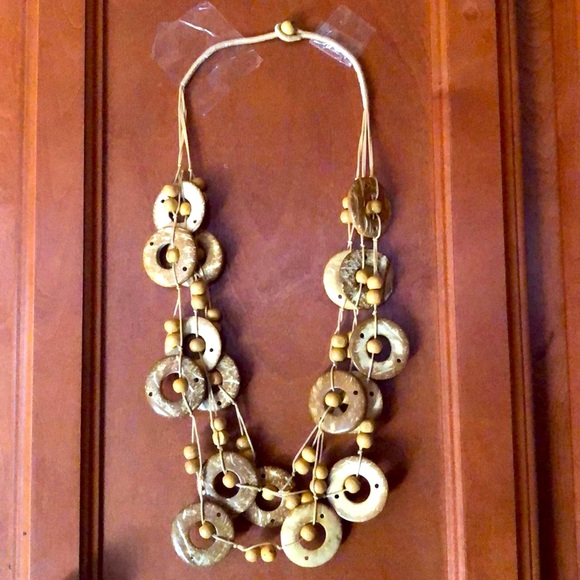 NEW 🥥🌴CARIBBEAN 3-STRAND GENUINE COCONUT SHELL BEADED TROPICAL STRING NECKLACE - Picture 3 of 4